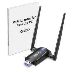 WiFi Adapter for Desktop PC, QGOO Wireless AC1300Mbps USB 3.0 Network Dongle with 5dBi High Gain Dual Antennas, 2.4GHz/5GHz Dual Band for Laptop Compu