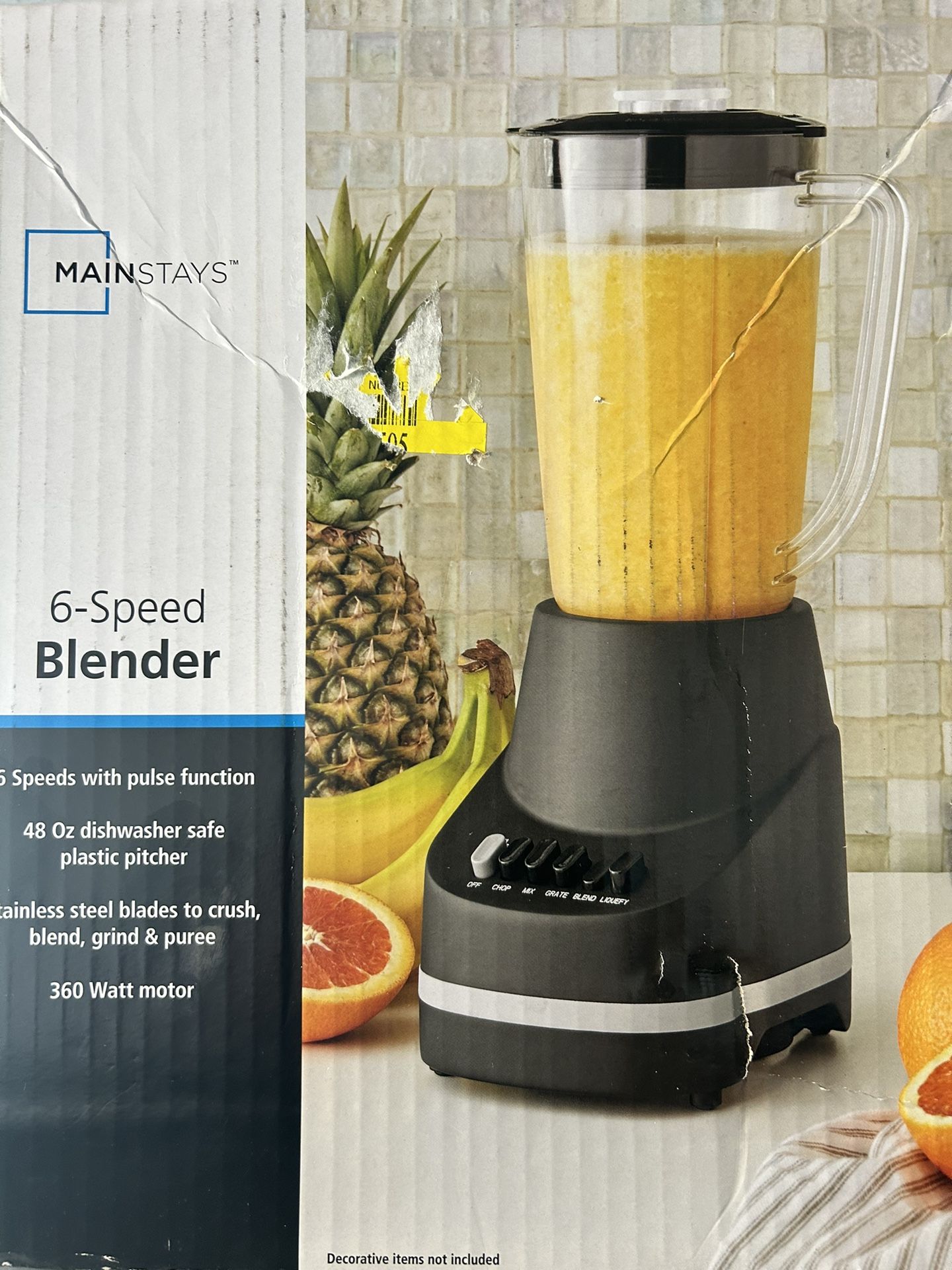 Mainstays 6 Speed Blender with 48 Ounce Jar,1.5L Jar, Black,New 