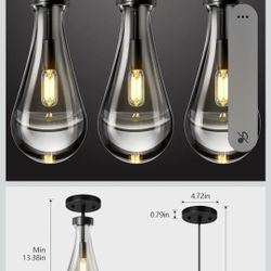 LIANGMH Raindrop Pendant Lights Kitchen Island Set of 3 Teardrop Black Hanging Light Fixtures Clear Solid Glass Pendant Light Modern Chandeliers for D