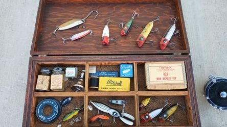 Antique WoodTackle Box With Vintage Lures