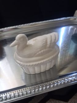 Ceramic White Duck On Nesting Trinket Box