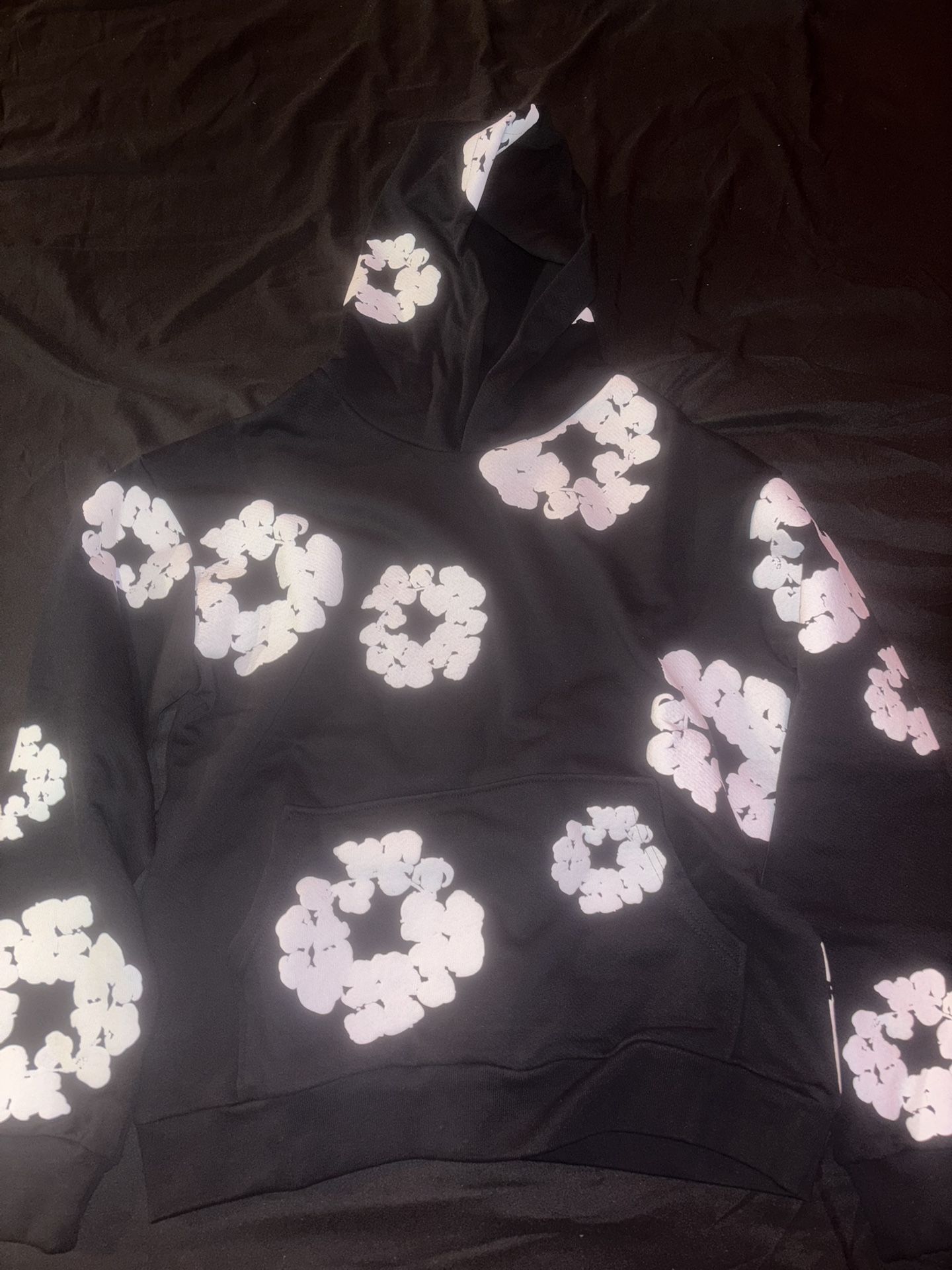 Denim Tears Black and White Cotton Wreath Hoodie Size Small