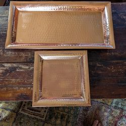 Copper Metal Hand-Hammered Serving Trays – Set of 2 