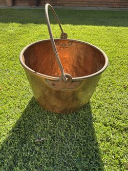 Antique Hammered Copper Bucket With Iron Handle