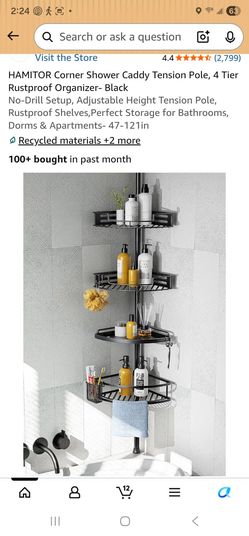 HAMITOR 4-Tier Corner Shower Caddy Tension Pole Black 47"-121"