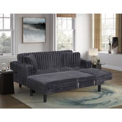Brand New Grey Corduroy Adjustable Sectional Sofa Sleeper