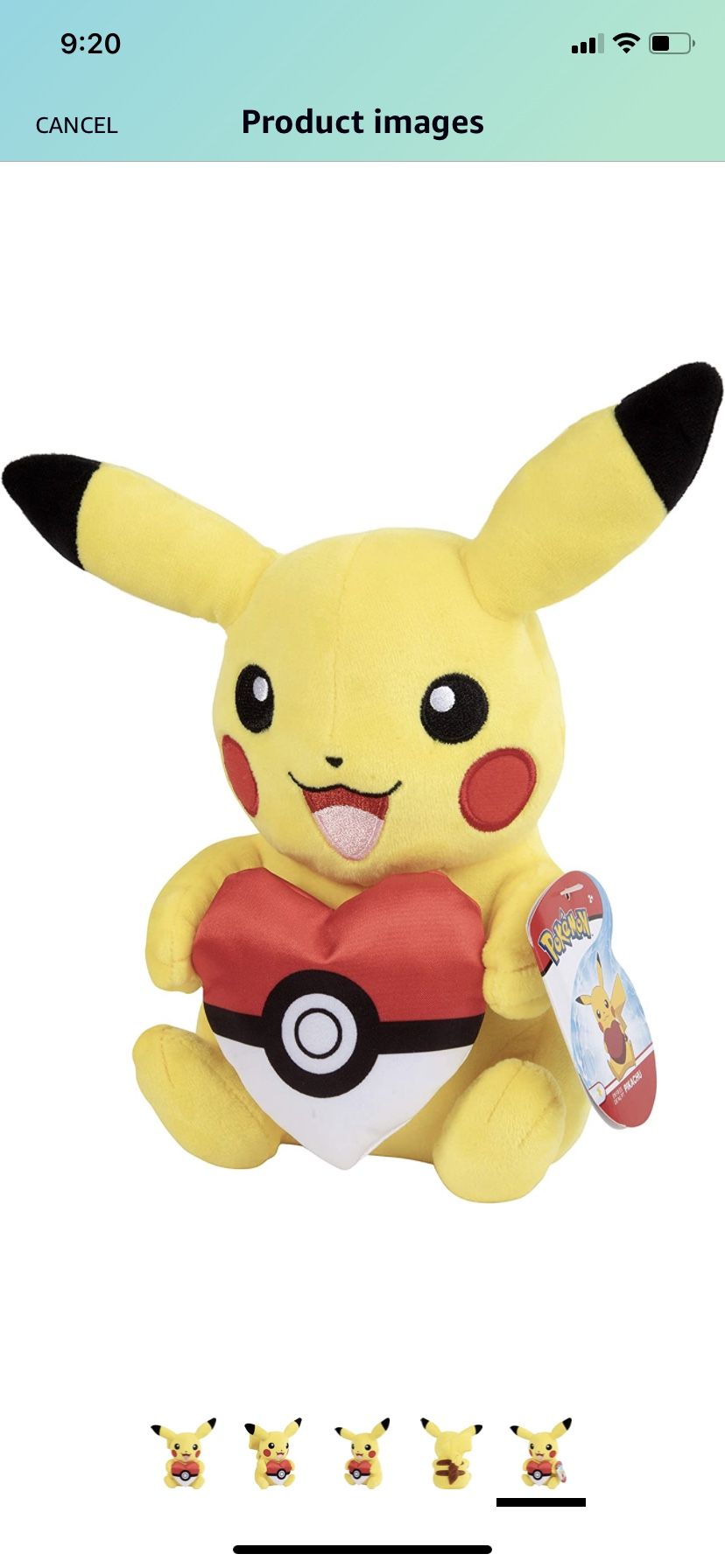 Pokémon Pikachu 8" Plush with Heart Poke Ball