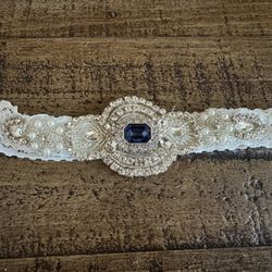 Garter - Unworn Beautiful Blue And Crystal Garter