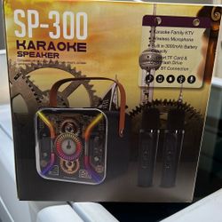 Karaoke Machine for Adults with Two Wireless Microphones, PA System Bluetooth Speaker with Microphone Supports Bass Treble, TF Card, USB, AUX, Karaoke