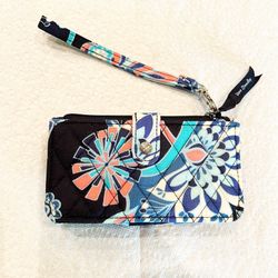 Vera Bradley Smartphone Wristlet Wallet Lotus Flower Swirl Pattern Floral Blue
