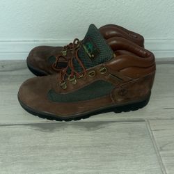 Timberland Boys 16737M Brown Green Leather Field Hiking Boots Size 6 /EU 39