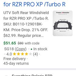 Kemi Moto UTV Soft Rear Windshield