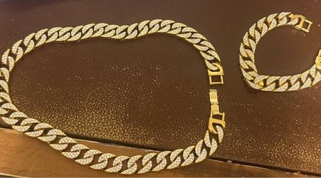 Gold Cuban Link Chain + Bracelet Set