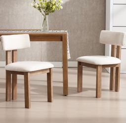 New-chairus Dining Chairs Set of 2 Linen Fabric Diner Chairs Farmhouse Wood Chairs for Kitchen and Dining Room, Beige