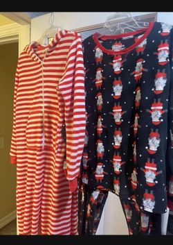 Candy Cane Christmas Onesie And Santa Pjs - Women’s Fit Size Medium 