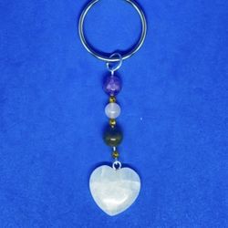 Natural charged Amethyst,Quartz ,Obsidian,Rose Quartz Keychain(known For: Protection, Help Love,remove Bad Energy,healer)