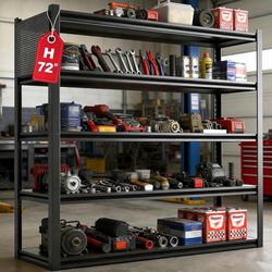 Metal Garage Shelving Unit, Heavy Duty Adjustable Industrial Storage Shelves, Steel Storage Rack for Garage, Warehouse, Basement, Black, 72" H x 59" W