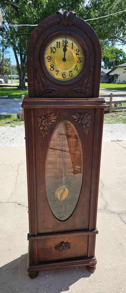 1920s Antique German EMBEE Mathias Bäuerle Grandfather Clock Peerless 5-Rod Gong UNTESTED AS IS