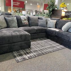 Smoke grey large scale deep seat Mammoth sectional with chaise