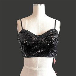SHEIN Sequins Crop Top Black XXS