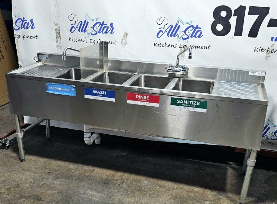 72" 4 Compartment Bar Sink With Faucets