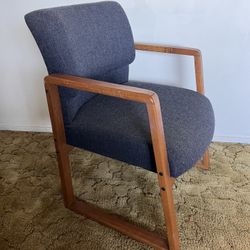 1995 Globe Business Furniture Model 8303 Vintage Modern Armchair Wood Fabric Office Home Side Chair
