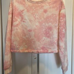 Pink Tie Dye Drawstring Sweatshirt, Size S