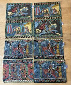 8 Leif Thesen A/S Norse Mythology placemats from Oslo, Norway. 14”X20”.