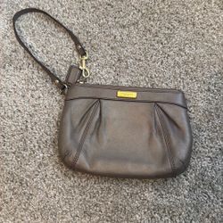 Coach Leather Wristlet – Brown with Gold Hardware