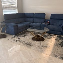 El Dorado blue Couch With Double Recliner 