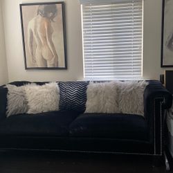 Black Velvet Studed Sofa
