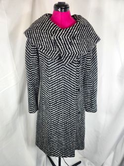 Calvin Klein Herringbone Tweed Wool Coat Size 2 Black White Winter Jacket NWOT