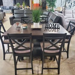 Beautiful 7 Pc High Top Dining Set With Storage New)