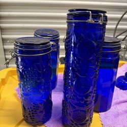 Cobalt Blue Glass Canisters Vintage