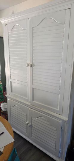 White Wood Armoire with Louvered Doors