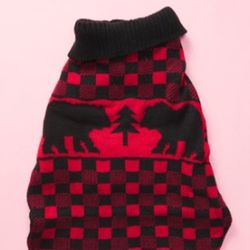 New Warm Fleece Lined Cozy EDDIE BAUER Red And Black Bear Woods Dog Sweater