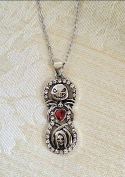 Nightmare before Christmas Necklace, rhinestones & red crystal heart, BONUS