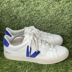 VEJA Campo Chromefree Leather Extra White/Paros Blue man size 12b 