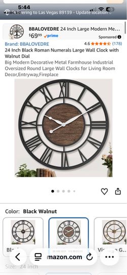 BBALOVEDRE 24-Inch Large Wall Clock Black Walnut