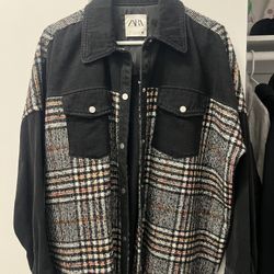 ZARA Black Denim Plaid Shacket M