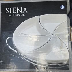 SIENA by GODINGER 7 Pc Relish SERVER Stoneware & Chrome Plated