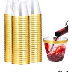 300 Plastic Wine Cups With Gold Rim 