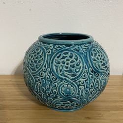 Beautiful 7” Tall Aqua Ceramic Planter
