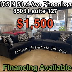 2 PCs Sofa And Loveseat Black Fabric Brand New