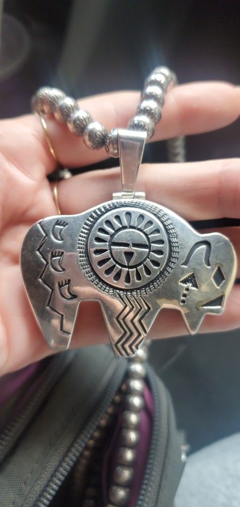 Large Sterling Silver Signed Navajo Necklace