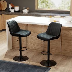 T356-Youhauchair Bar Stools Set of 2, Swivel Counter Height Barstools with Back, Adjustable PU Leather Bar Chairs, Modern Armless Kitchen Island Stool