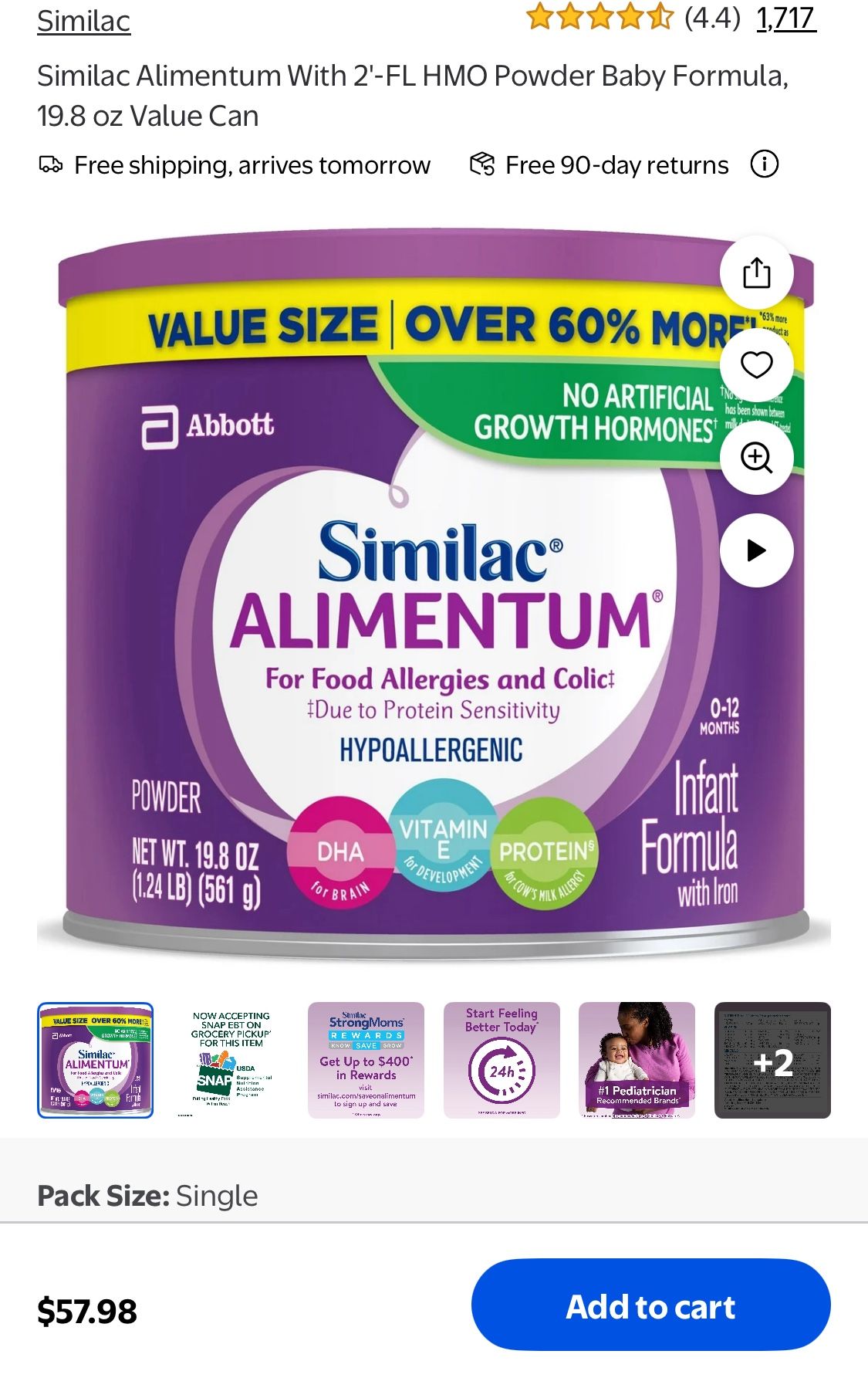 CANS Similac Alimentum Hypoallergenic Baby Formula 60% MORE FREE