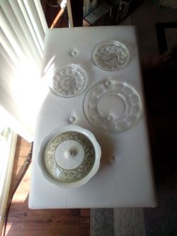 Stoneware baking dish & candy plates , egg plate