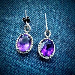 Genuine Amethyst 925 Silver Dangle Earrings 