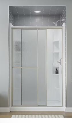 Sterling Deluxe 44-48 in. W x 70 in. H Framed Sliding Shower Door in Silver with 1/8 in. Thick Rain Glass
